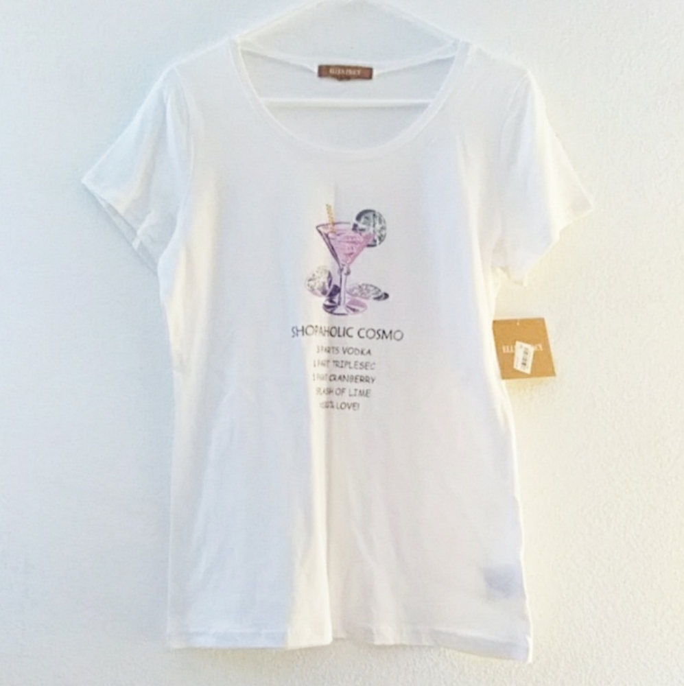 Ellen Tracy Shopaholic Cosmo Recipe White Multicolor T-shirt Size Small